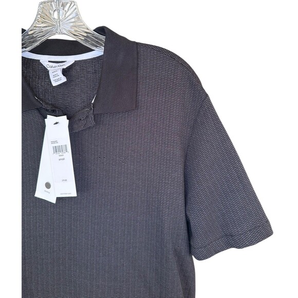 CALVIN KLEIN Men's Polo Shirt Short Sleeve Cotton Blend Textured Size S Black - Picture 4 of 9